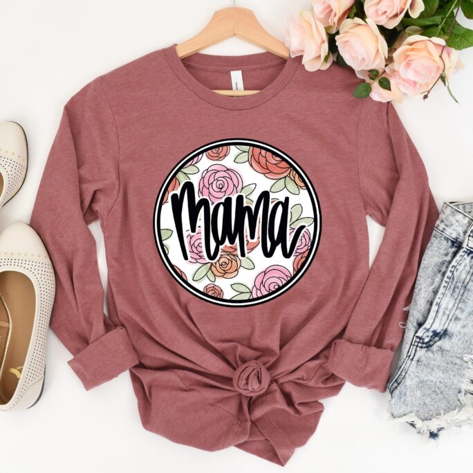 Best Mama Floral Circle T-Shirt, Super Tee With Flower, Cute Mom Gift Shirt, Life Mother's Day Idea, Shirt