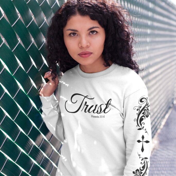 Bible Verse Custom Long Sleeve T Shirt | Trust in The Lord Your On Front Unisex Tee