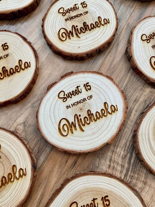 Birthday Party Favor Coasters - Engraved Wood Coaster Favors