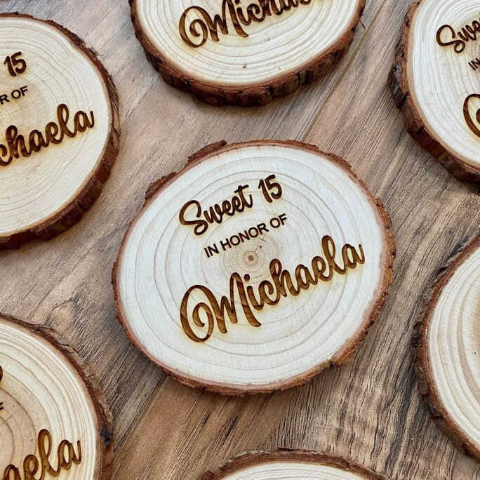 Birthday Party Favor Coasters - Engraved Wood Coaster Favors