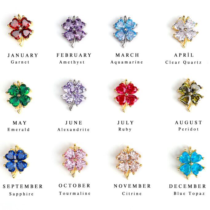 Birthstone Clover Necklace, Four Leaf December Four-Leaf Clover, May Sapphire Necklace