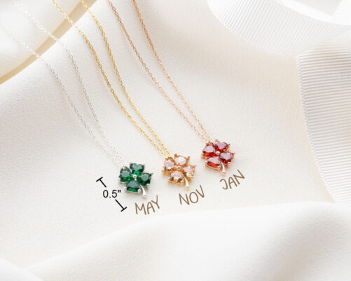 Birthstone Clover Necklace Gold, Silver Four Leaf Necklace, December Four-Leaf Clover, May Gift For Her