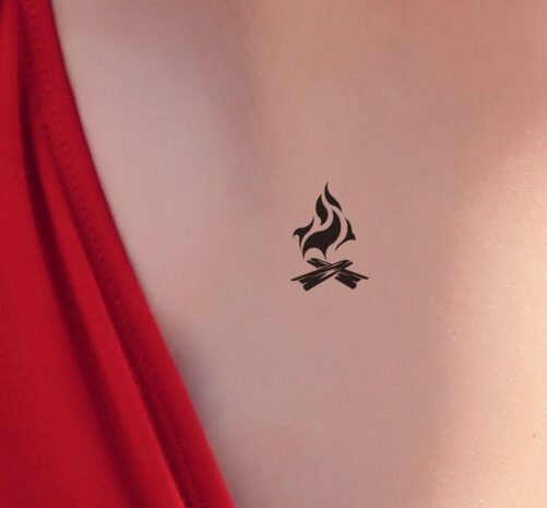 Bonfire Temporary Tattoo in Black. The Symbolism Of Fire Is Passion & Desire, Rebirth, Eternity, Hope