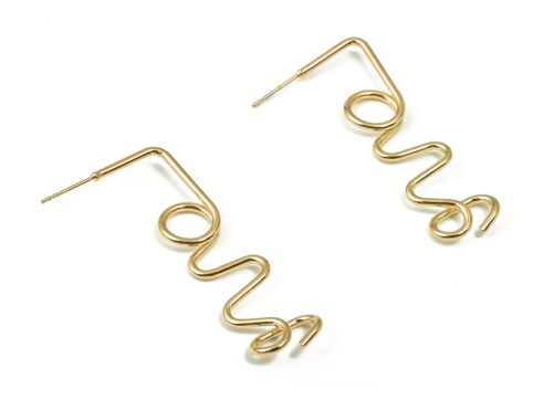 Brass Love Earring Post - Gold Wires Stud 316 Surgical Stainless Steel 18K Real Plated 51.69x13.88x2.93mm Rgp4150