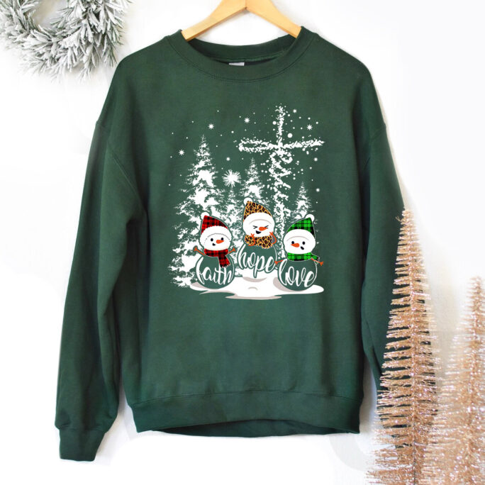 Christ Faith Hope Love Snowman Cross Sweatshirt, Jesus Christmas Crewneck Sweater, Gift For Women Christian