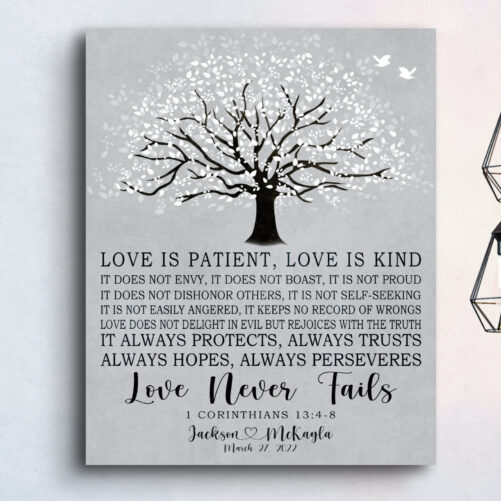 Christian Couples Gift Wedding Bible Verse Art Love Is Patient 1 Corinthians Personalized Custom Made Canvas Print Printable