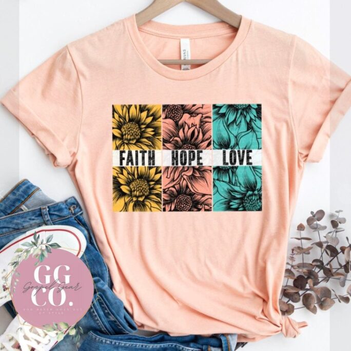 Christian Tee - Faith Hope Love Bleached Jesus Apparel Graphic Gift | 2-15