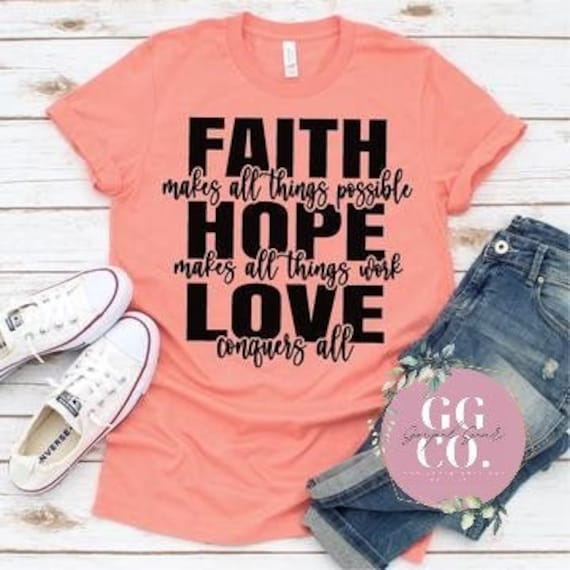 Christian Tee - Faith Hope Love Bleached Jesus Apparel Graphic Gift | 2-33