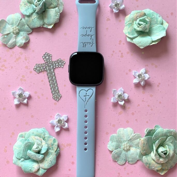 Cross Fitbit Versa/Versa 2/Versa Lite S/L Silicone Engraved Religious Christian Bible Faith Hope Love Watchband Replacement