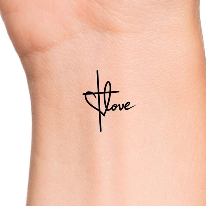 Cross Heart Love Temporary Tattoo/Religious