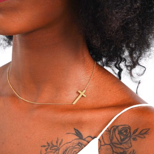 Cross Necklace, Womens 14K Solid Gold Necklace, 925 Sterling Silver Necklace, Holy Communion Gift, Religious Christmas Gift For Her