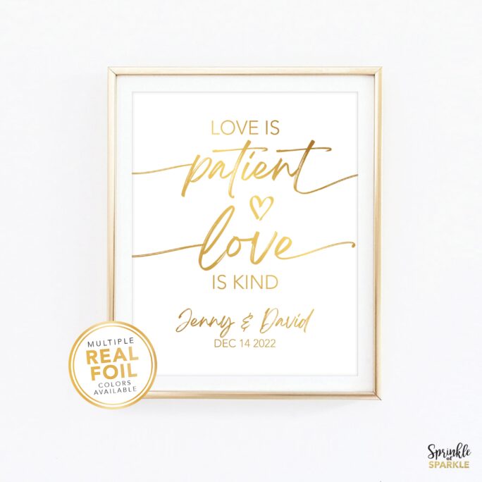 Custom Love Is Patient Kind, 1 Corithians 13, Gold Foil Wall Art, Bible Quote, Anniversary Gift Idea, Christian Art Biblical Verse