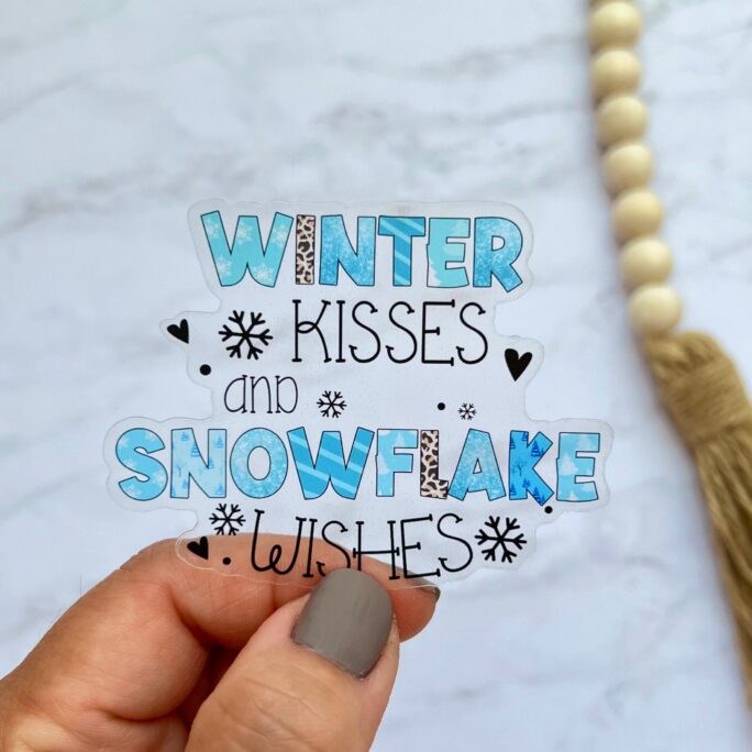 Cute Christmas Clear Sticker, Winter Kisses & Snowflakes Wishes, Stocking Stuffer, Snowman Favorites Designs