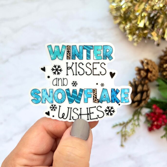 Cute Christmas Sticker, Winter Kisses & Snowflakes Wishes Stocking Stuffer, Snowman Favorites Designs