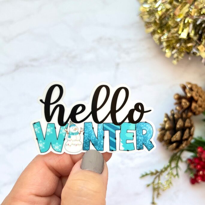 Cute Christmas Stickers, Hello Winter Sticker, Holiday Stocking Stuffer, Decals, Planner Laptop Sticker