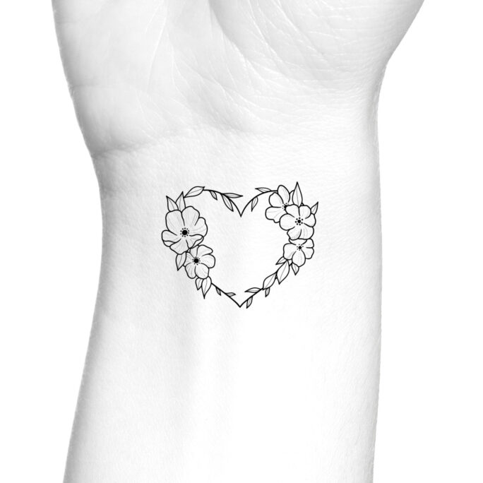 Dainty Floral Heart Temporary Tattoo/Feminine Wrist Temp Wildflower Outline Love Little Fake