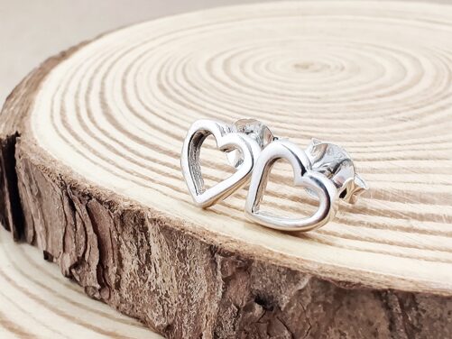 Dainty Open Heart Silver Stud Earrings, 925 Sterling Minimalist Love Earrings Gift
