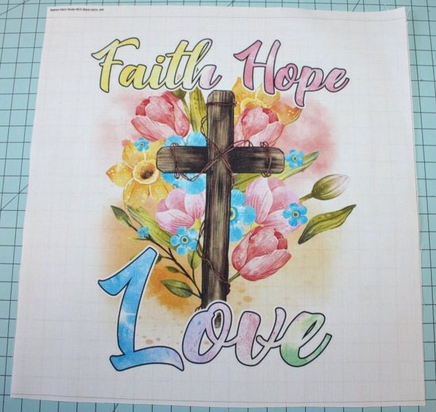 Faith Hope Love 100% Cotton Fabric Panel Square - Small Quilting Sewing Block H973