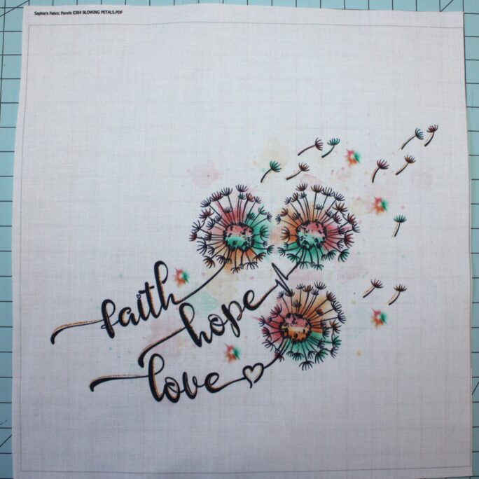 Faith Hope Love 100% Cotton Small Fabric Panel - Quilting Sewing Block E304