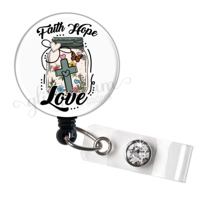 Faith Hope Love Badge Holder, Cross Motivational Retractable Id Reel Holder - Gg6194K