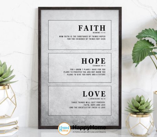 Faith Hope Love Definition Motivational Poster Wall Decor | Print Home Inspirational Art Office Modern