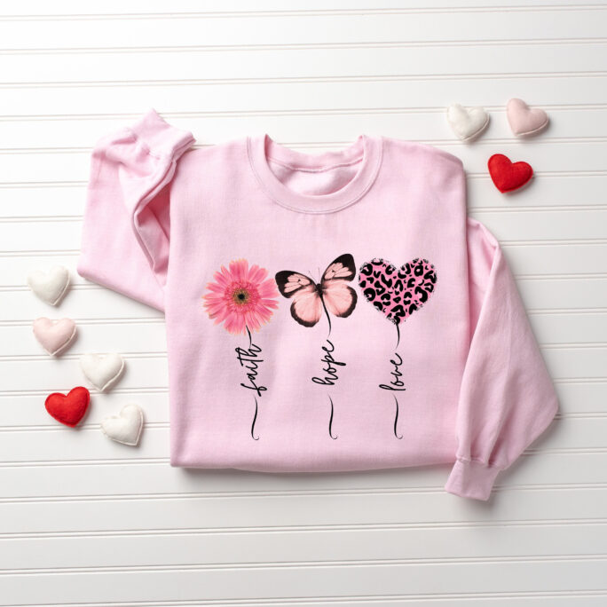 Faith Hope Love Floral Heart Butterfly Christian Sweatshirt, Bible Verse Valentines Day Shirt, Hoodie