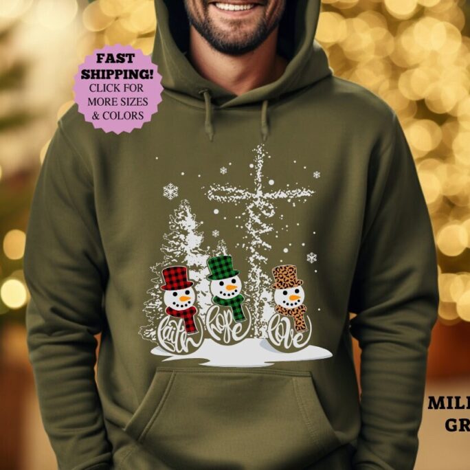 Faith Hope Love Jesus Snowmens Christmas Sweatshirt, Family Xmas Shirt, Trip Hoodie, Winter Shirt