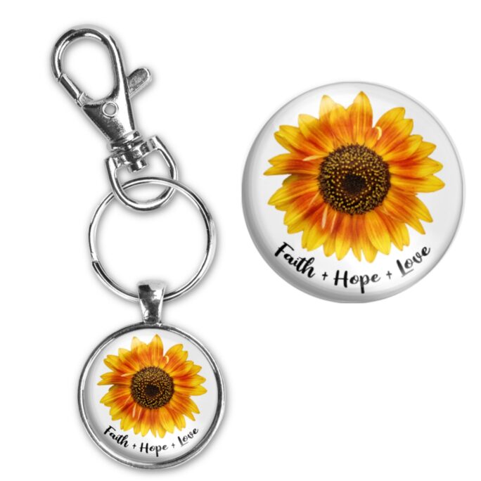 Faith Hope Love Sunflower Jewelry Silver Keychain Large Option Necklace Earrings Bracelet Anklet Religious Christian Gift Idea New