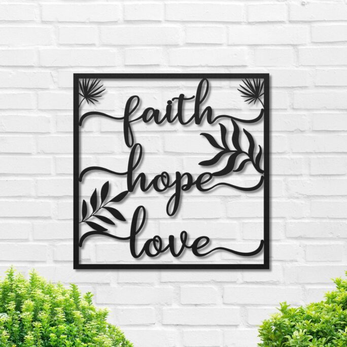 Faith Hope Love Wall Art, Metal Christian Scripture Living Room Bedroom Decor, Minimalist Art