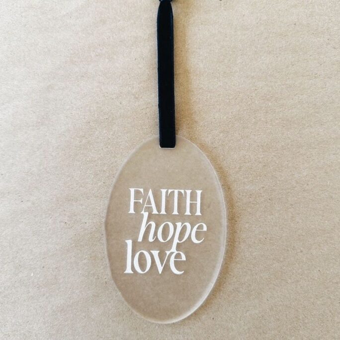 Faith Hope Love Wooden Christmas Ornament, Modern Quote Gift For Her, Holiday Gifting