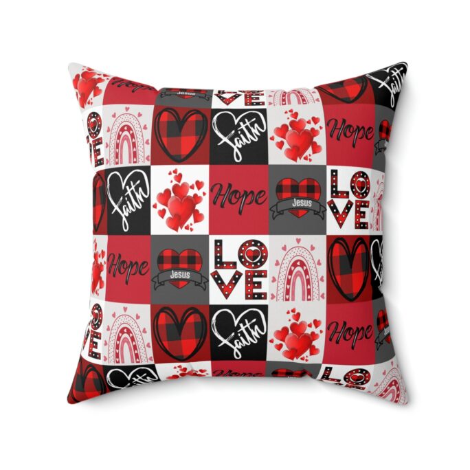 Faith Hope & Love Heart Plaid Christian Square Throw Pillow For Jesus Valentine's Day Home Decorations