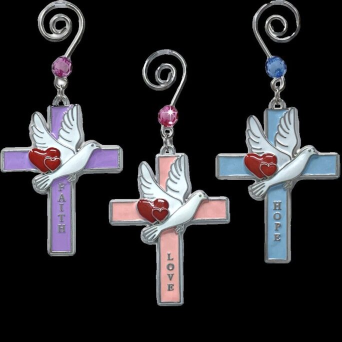 Faith Love Hope Cross Ornament Set - Religious Ornaments With Doves & Hearts Inspirational Gifts For Christians #2979-1