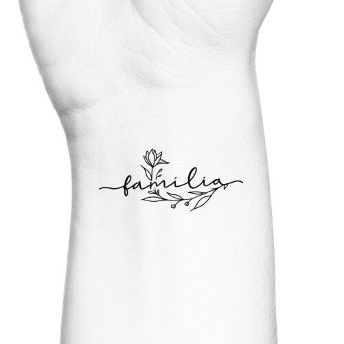 Familia Love Wildflowers Handwriting Words Outline Temporary Tattoo