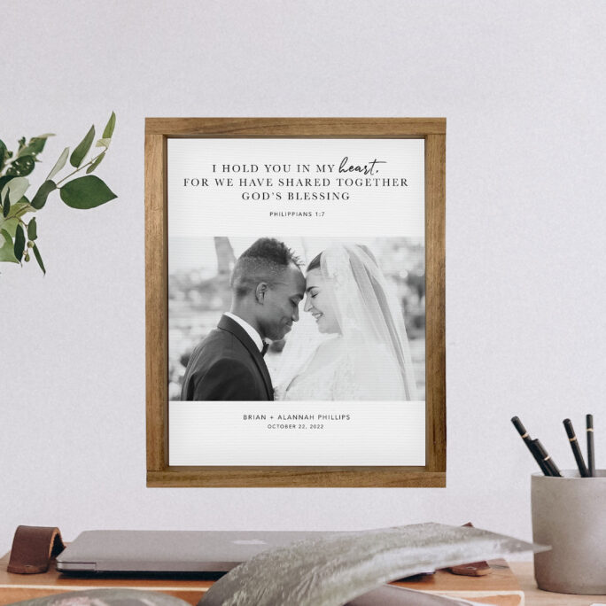 Framed Wedding Picture & Scripture, Custom Bible Verse, Wood Canvas Decor, Anniversary Gift, Many Sizes Frame Colors Available