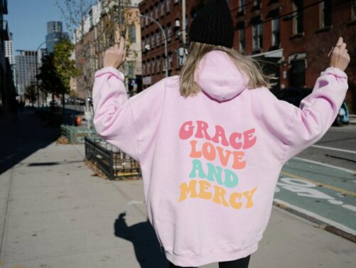 Glam Grace Love & Mercy Hoodie Christian Apparel Sweatshirt Jesus Is King Crewneck Make Heaven Crowded Scripture Shirt