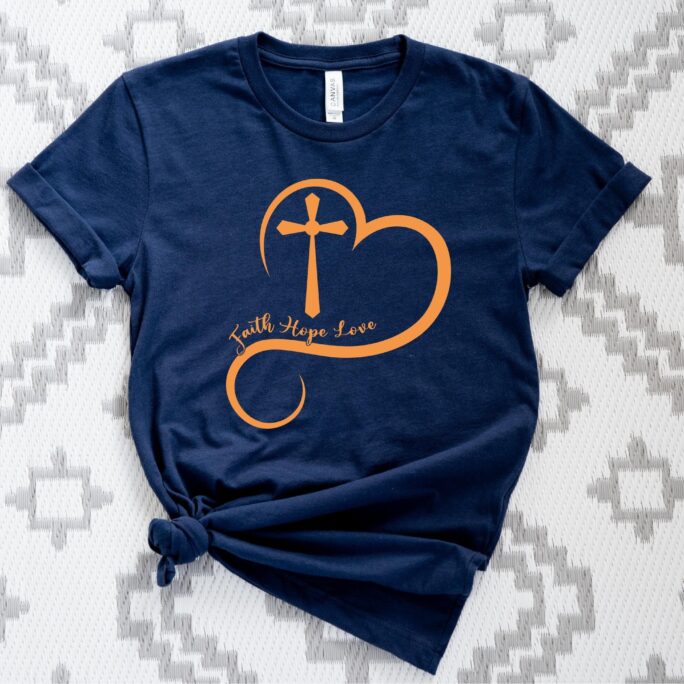 Heart Cross Shirt, Faith Hope Love Religious Mother's Day Jesus Gift T-Shirt, Christian For Women Man