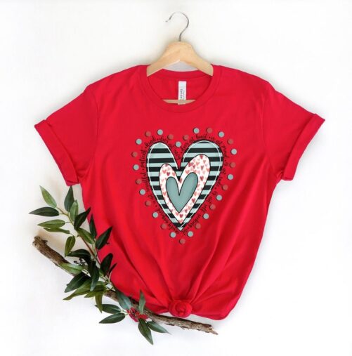 Hearts Valentine's Day Heart Shirt, Cute Valentine Valentines Gift, Valentines Day Love Is Patient Kind