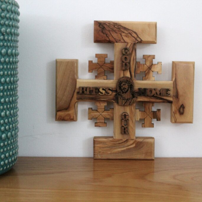 Jerusalem Cross Of Faith Exquisite Olive Wood Wall Crucifix - Christian Art, Religious Gift From The Holy Land
