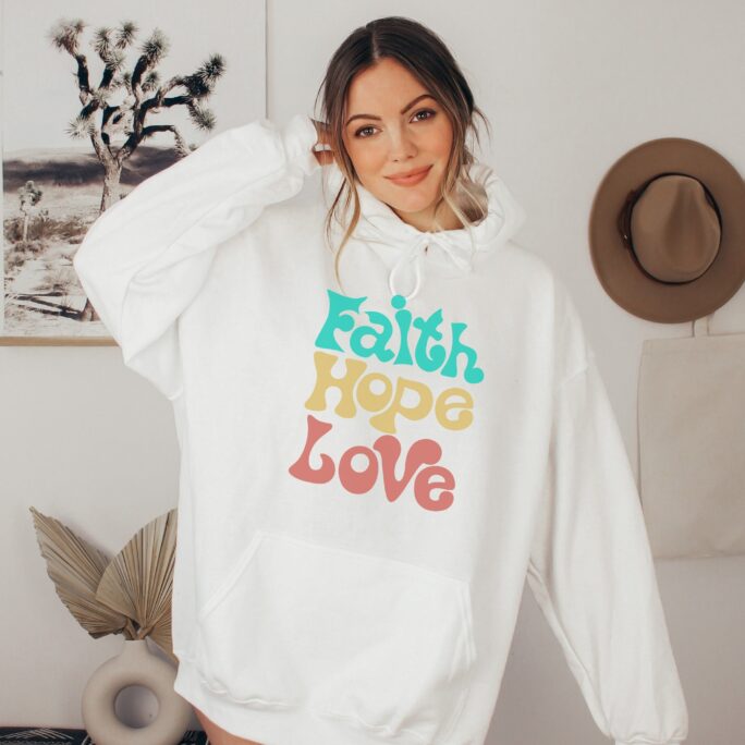 Jesus Hoodie, Faith Hope Love Gift, Christian Sweatshirt, Cross Christian, & Grace Orthodox