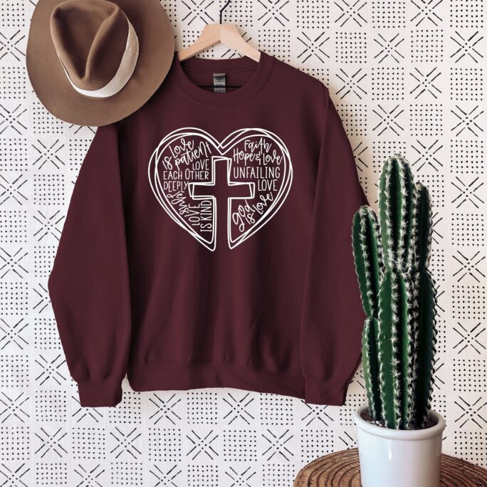 Jesus Is Love Sweatshirt, Valentine's Day Gift, Heart Cross Sweat, Kind, Mothers Sweater