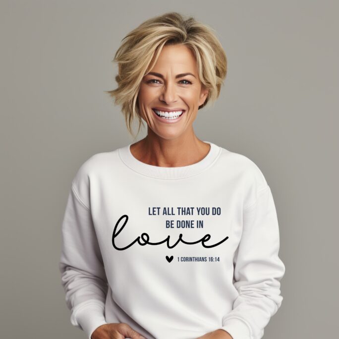Let All That You Do Be Done in Love Crewneck Sweatshirt For Women//Christian Encouraging Gift/ Faith Based Shirt/ Cute Bible Verse Sweater