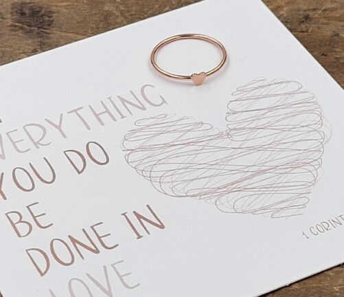 Let Everything You Do Be Done in Love . 1 Corinthians 16 Tiny Heart Wire Stacking Ring