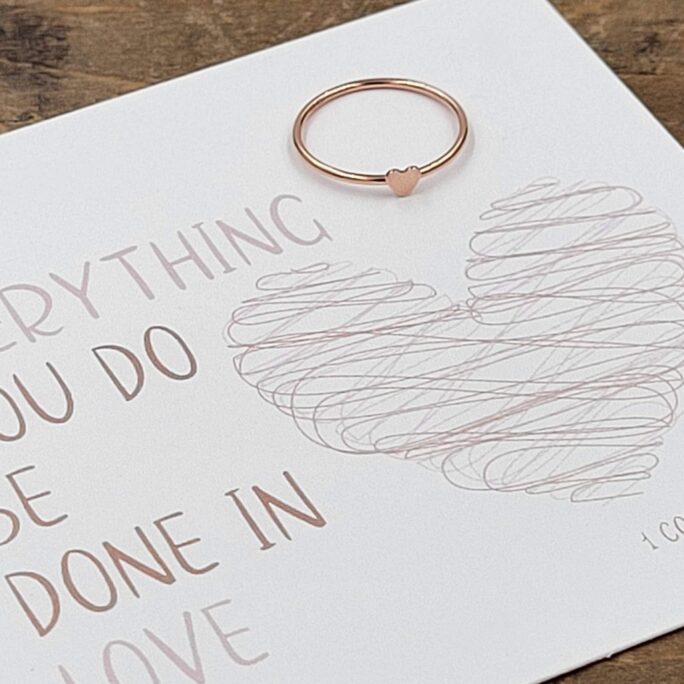 Let Everything You Do Be Done in Love . 1 Corinthians 16 Tiny Heart Wire Stacking Ring