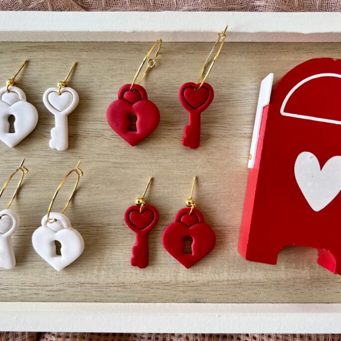 Lock & Key Earrings, Heart Valentine's Clay Love Earrings