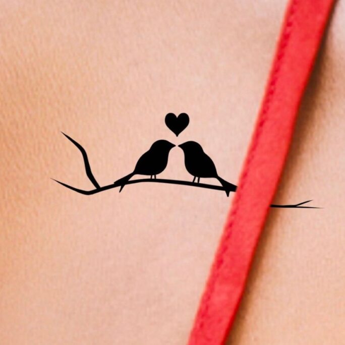 Love Birds Temporary Tattoo/Bird Tattoo Silhouette Black Temp Heart Branch