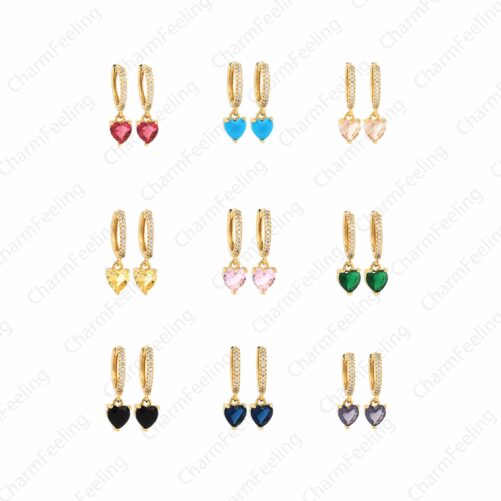 Love Earrings, Micropavé Cz Earrings, 18K Gold Filled Heart Dainty Earrings, Round Earrings, Diy Jewelry Supplies, 22x13mm