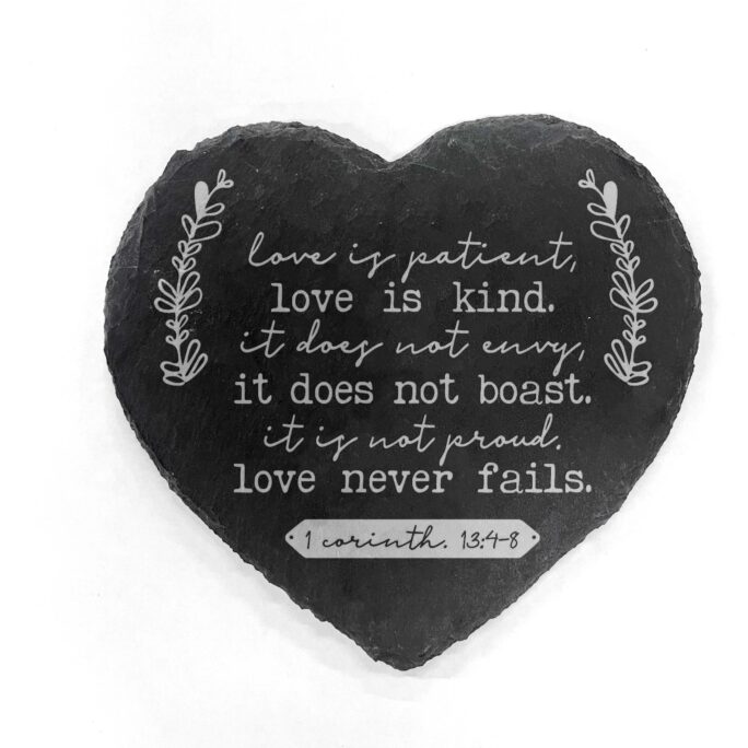 Love Is Patient Is Kind | Slate Heart Coasters Valentine's Day Gift For Her Anniversary Wedding Couple