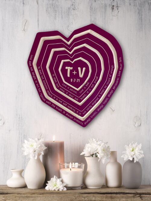 Love Is Patient Kind Carved Wooden Heart | Personalized With Wedding Date & Initials