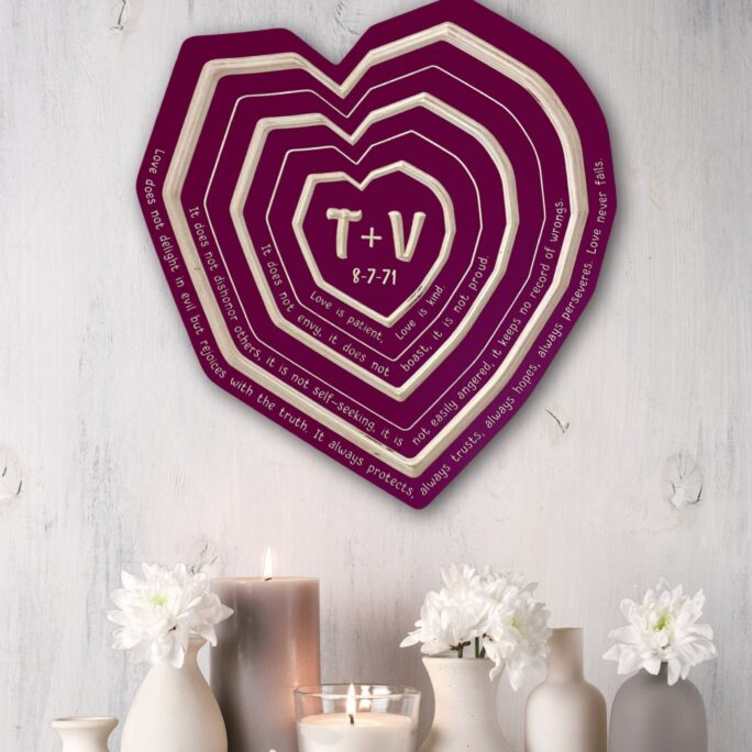 Love Is Patient Kind Carved Wooden Heart | Personalized With Wedding Date & Initials