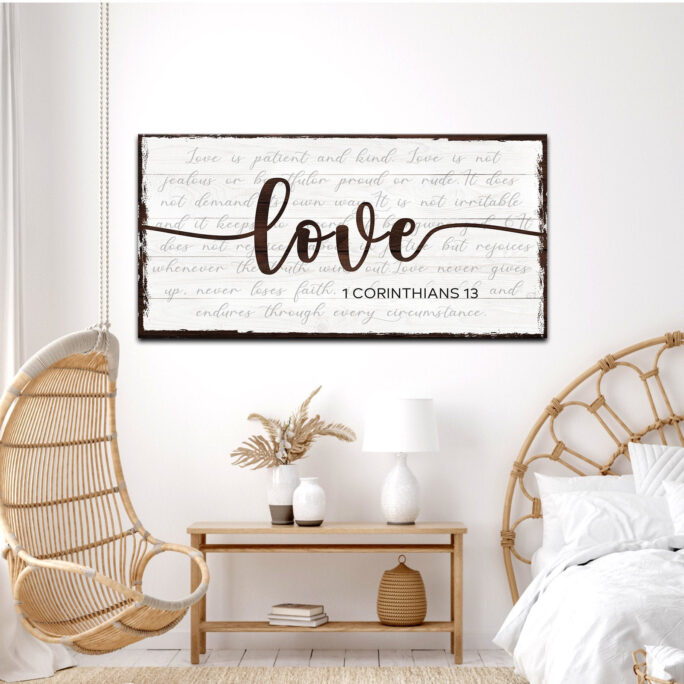 Love Is Patient Kind Wall Decor | 1 Corinthians 13 Bible Sign Christian Wedding Gift Couple Verse Art